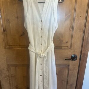 Ann Taylor Cream Midi Dress with Button Detail